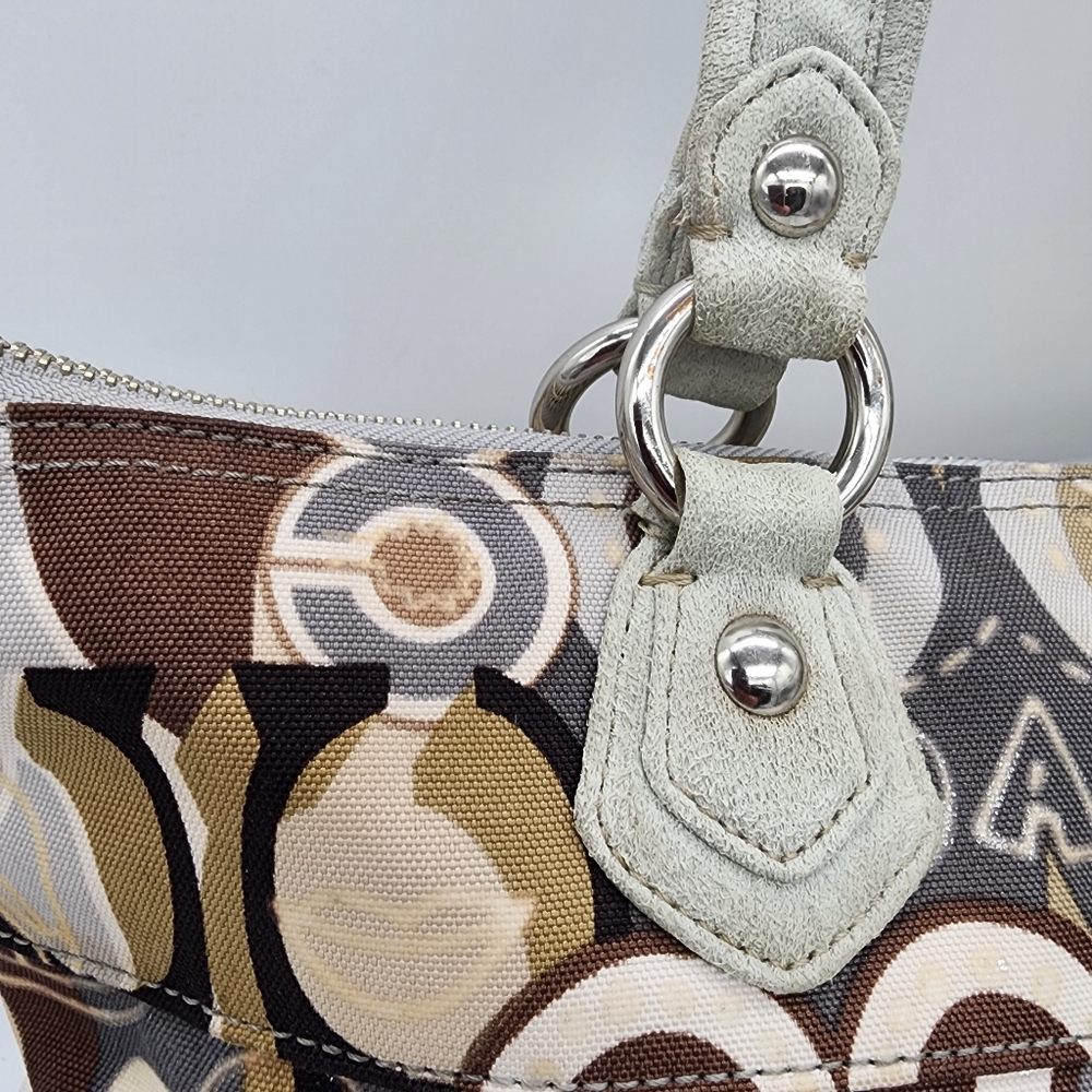 Coach Poppy Graffiti Glam Tote Canvas Silver Cream Tan Brown FLAWS - Picture 6 of 15